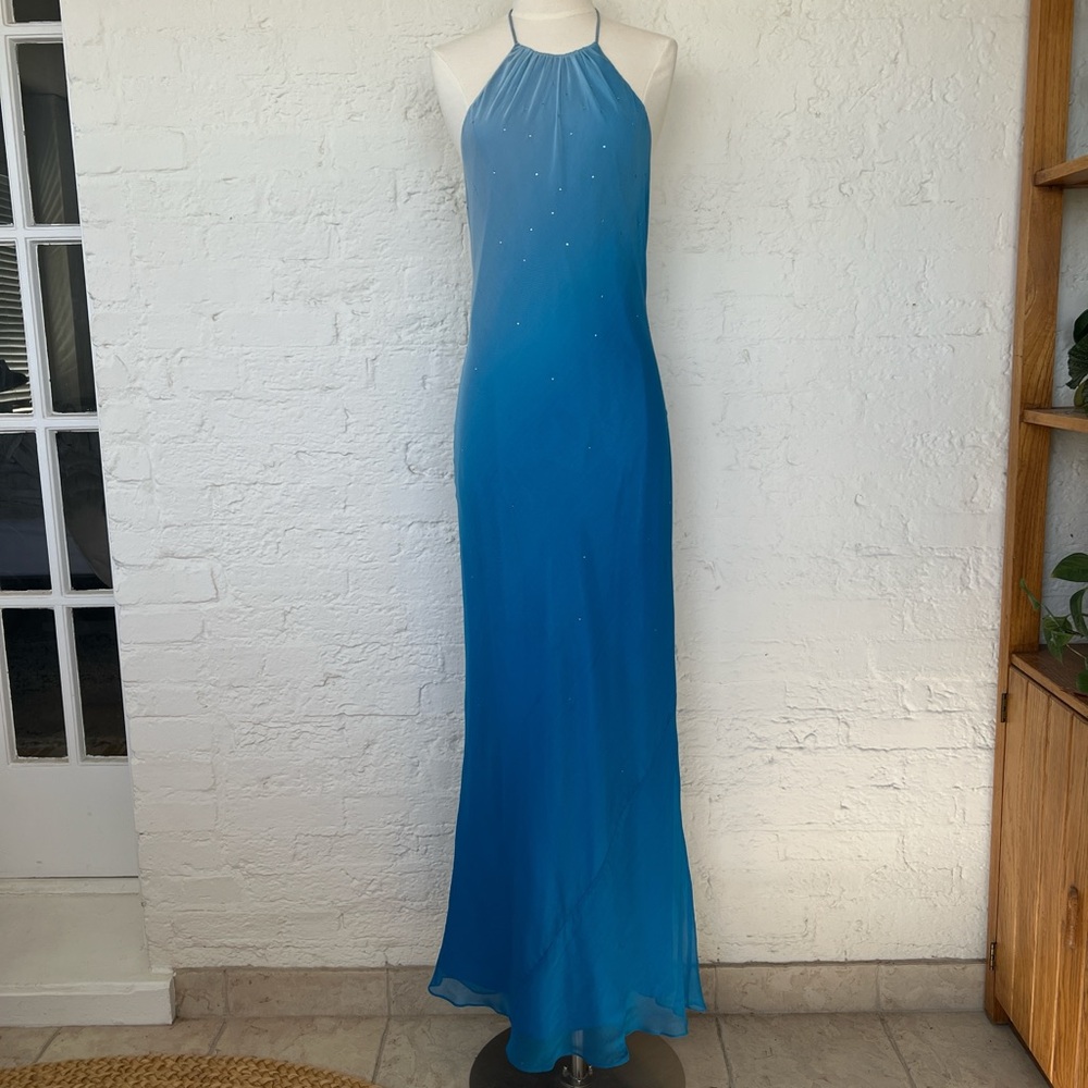 Elegant Blue Halter Maxi Dress